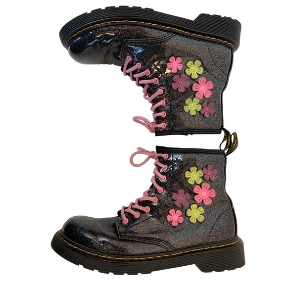 Dr. Martens Junior 1460  Glitter Boots Flower Applique Size 5 Women $137 D7971 - Picture 4 of 13